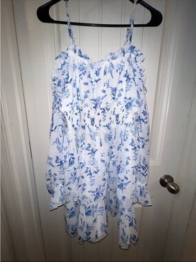 Charlotte Russe White Mini Dress with Blue Floral Print